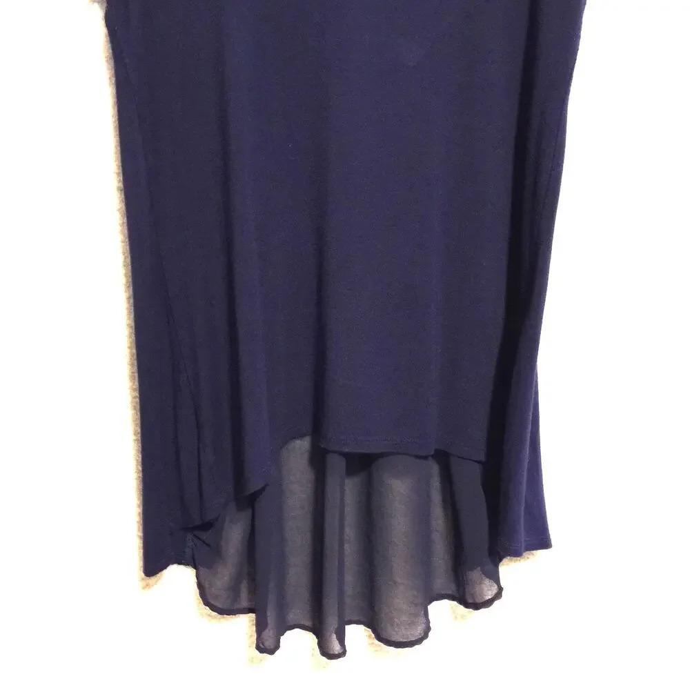 Kim & Cami Women's Spandex Rayon cap sleeve High Low Blue Blouse MED - Picture 8 of 8